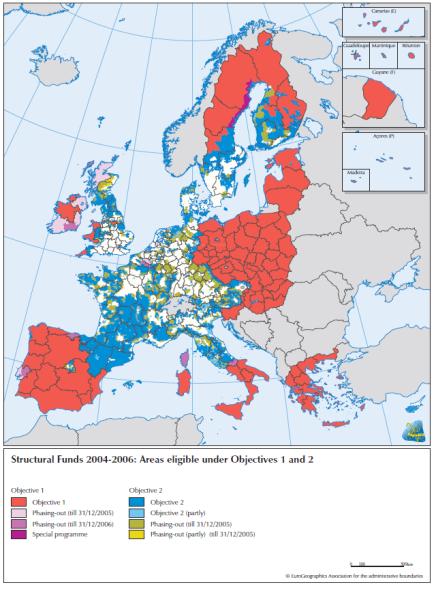 zaměstnanost modře. Dalším typem problémových regionů v EU jsou oblasti s méně příznivými podmínkami (LFA).