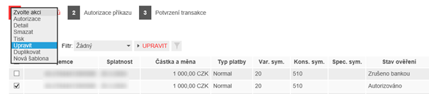 Obrázek 61 kopie příkazu pokračování v průvodci 4.6.7 Upravit příkaz k úhradě Aplikace umožňuje provést úpravu vybraného příkazu k úhradě.