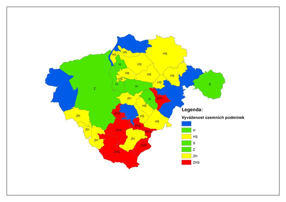 Obr. č. 33: Vyhodnocení vzájemné vyváženosti územních podmínek rok 2012 Obr.