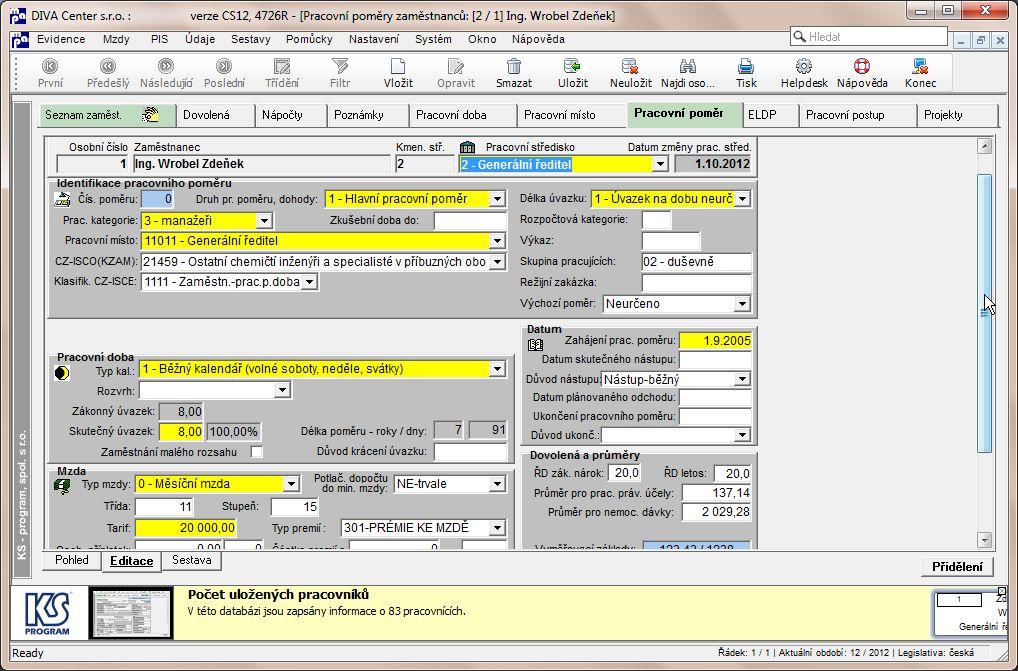 KS mzdy PROFi - personalistika 17 evidence osobních údajů evidence pracovních poměrů