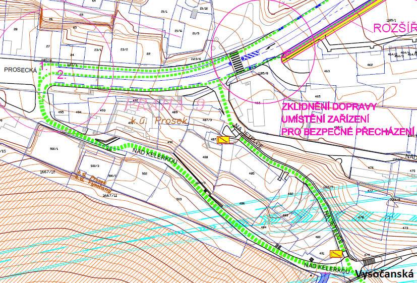 Nyní se zaměříme na část od železničního podjezdu směrem k Proseku.