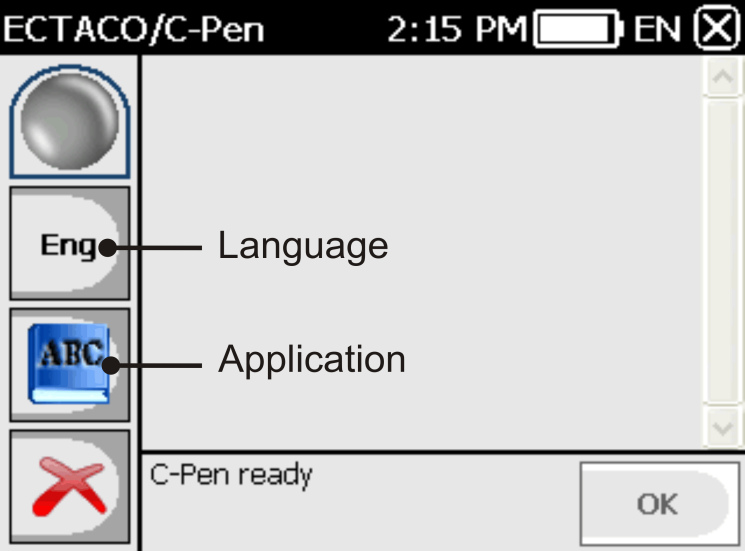 Umístěte ECTACO C-Pen před první znak textu. Noha s touch trigger by měl být pod textem řádku a druhou nohu nad text linku.