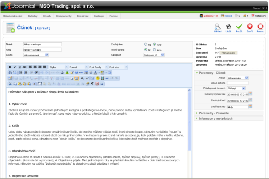 4 1 ADMINISTRAČNÍ ROZHRANÍ REDAKČNÍHO SYSTÉMU Administrační rozhraní je přístupné na adrese www.msotrading.