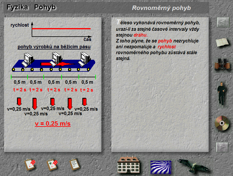 Obrázek 7 Ukázka z CD ROM Zebra pro školy Fyzika 3.2.2 Skupina 2 Rychlost při rovnoměrném pohybu Celá druhá skupina je poměrně rozsáhle řešena.