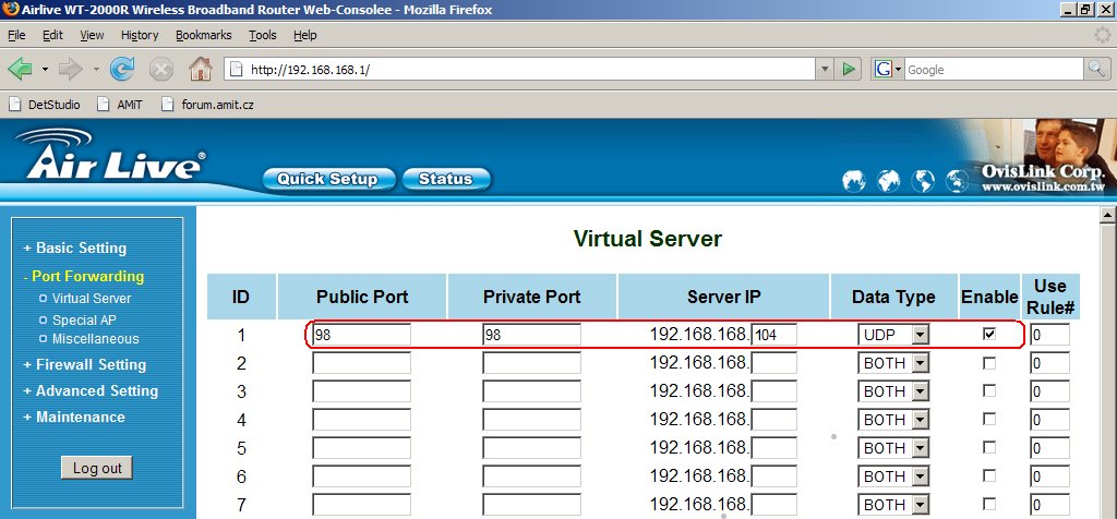 Informaci o IP adrese a o portu, prostřednictvím kterého je řídicí systém dostupný v síti internet, lze nalézt v souboru atouch32.dynamic.udp.
