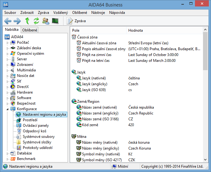 Nabídka stránky 10.13 KONFIGURACE Nastavení regionu a jazyka Tato stránka obsahuje přehled regionálních nastavení v systému Windows (datum a časové pásmo, jazyk, kraj, formát data atd.).