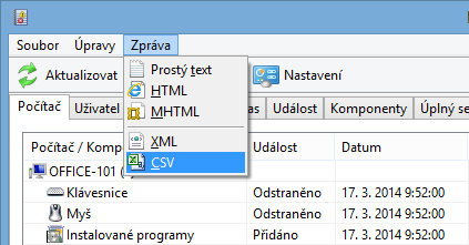 Nabídka Soubor Na kartě Výjimky můžeme ze seznamu vyloučit počítače nebo uživatele, kteří nebudou zobrazeny ve Manažer změn.