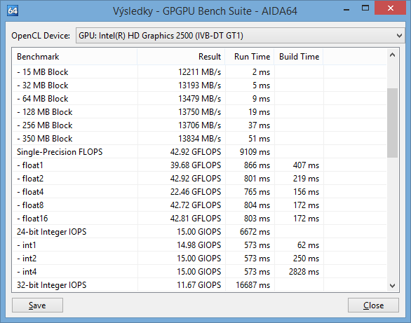 Nástroje 8.3.1 UŽIVATELSKÉ ROZHRANÍ PANELU BENCHMARK GPGPU Pomocí zaškrtávátek můžete vybrat GPU zařízení nebo CPU, na kterých chcete benchmarky provádět.