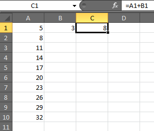 součet, Excel by se pokusil vymyslet, co pravděpodobně můžete chtít sčítat, což znamená všechny buňky nad buňkou C11, dokud se v nich budou vyskytovat čísla.