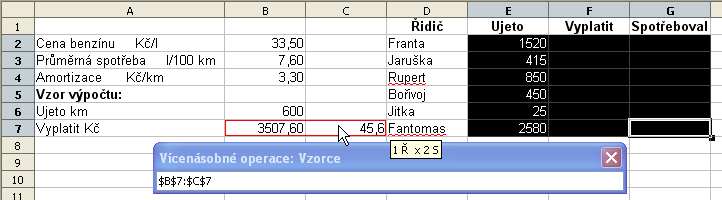 172 to zbývá ještě specifikovat pole Vstupní buňka sloupce. Klepněte do pole a dále pak do buňky B6 s nástřelem kilometrů. Tím je v dialogu vše potřebné a můžete stisknout tlačítko OK.