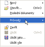 21 Rozvine se příkazová nabídka, ve které klepněte na příkaz Průvodci. Tím se otevře podnabídka s příkazy, které budou nyní východiskem pro naši práci.