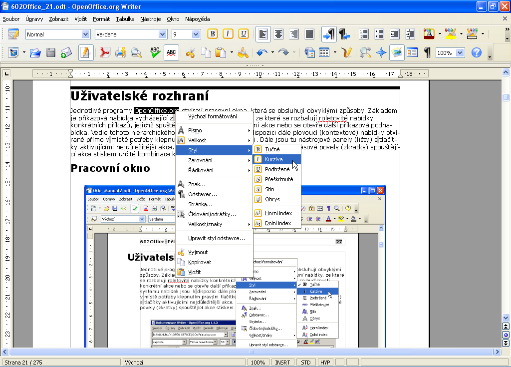 22 Uživatelské rozhraní Jednotlivé programy OpenOffice.org otvírají pracovní okna, která se obsluhují obvyklými způsoby.