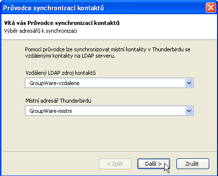 272 Pokud si příkazem Adresář z nabídky Nástroje v prostředí Thunderbirdu otevřete Adresář, najdete zde mimo jiné složku kontaktů Groupware-mistni.