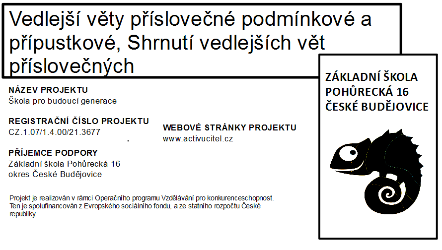 AUTOR: Mgr. Vlasta Hrádelová ŠKOLA: ZŠ Pohůrecká 16, České Budějovice PŘEDMĚT: Český jazyk VY_32_INOVACE_ČJ.7.70 DATUM: 10.