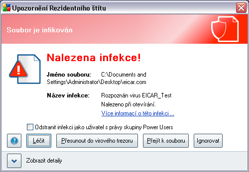 Pokud není testovací soubor EICAR identifikován jako virus, je nutné znovu prověřit konfiguraci AVG 9 Anti-Virus plus Firewall! 6.