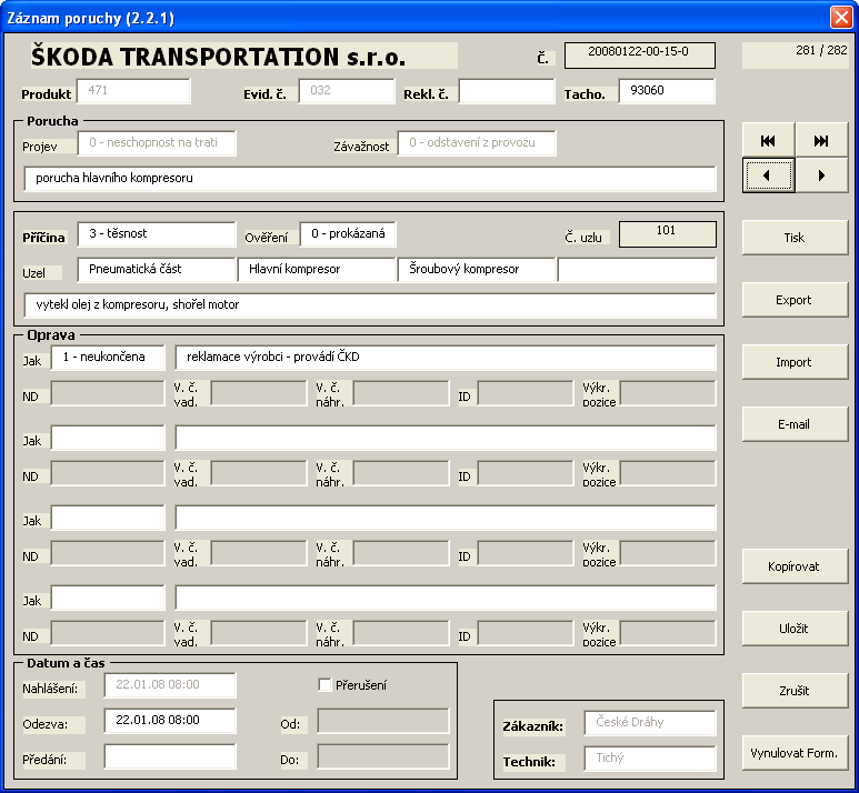 ŠKODA TRANSPORTATION s.r.o. a vyhodnotitelnost dat o spolehlivosti (RAMS) a nákladech životního cyklu (LCC) produktů skupiny TRANSPORTATION. Obr.