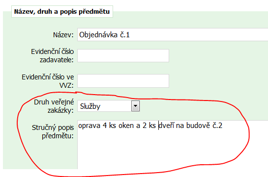 2. Zveřejnění smlouvy, objednávky či faktury do Registru - po přihlášení do systému EZAK klikneme na volbu v levém panelu Nové zadávací řízení - vyplníme název objednávky dle zvyklostí každé