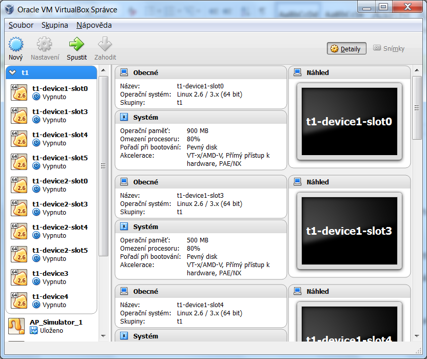 sekce propojeni zarizeni mezi sebou, interface odpovida hodnote port v tabulce device 1 : slot 3 : interface 1 <---> device 3 : interface 5 sekce připojení do realneho sveta device 1 : slot 0 :