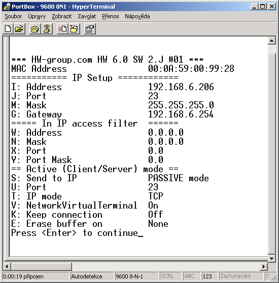 Nastavení zařízení pomocí TCP Setup Přepněte se do záložky TCP Client a vložte nastavenou IP adresu. Jako číslo TCP portu vložte port 99.