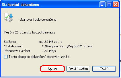 C. Downloading drivers for the Token 1. Further choose the file with drivers for the Token according to your operating system. In the first dialogue window clic on the Save (Uložit) button. 2.