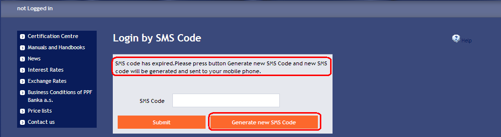 B. Login by the SMS code User guide for Internetbanking service of PPF banka a. s. After login by the SMS code click on Login by SMS code a field for entering IB Username and IB Login Password will be displayed.