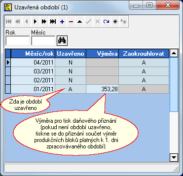 4.4. Uzavřená období Menu: Nafta, 4 - Uzavřená období Pomocí položky "Uzavřeno" lze uzamknout příslušné období.