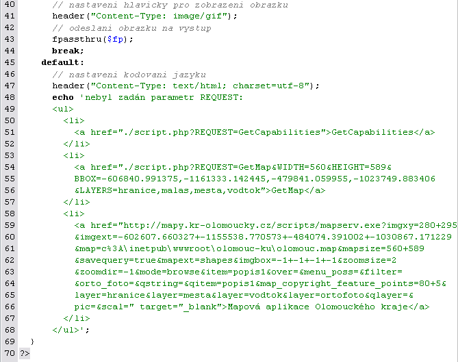 Obrázek 3: Php skript Skript je tvořen třemi částmi: První část tvoří hlavička, kde se nachází jméno autora, rok vytvoření a copyright.