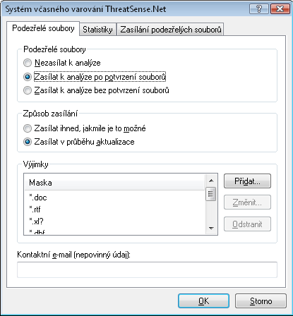 2. Můžete se rozhodnout Systém včasného varování aktivovat. V takovém případě je možné odesílat informace o nových infiltracích.