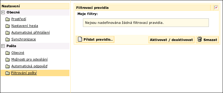 Kapitola 9. Nastavení si totiž pamatuje, na které adresy již jedna automatická odpověd odešla a další na ně odešle tehdy, pokud z nich přijde další zpráva a současně uběhla nastavená doba.