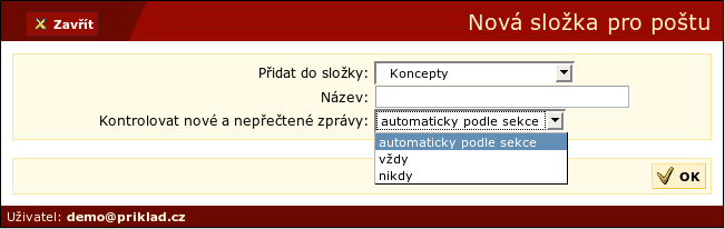 Kapitola 4. Pošta Sekce Moje poštovní složky obsahuje přednastavené složky určené pro soukromé účely, které nejsou ostatním uživatelům nebo skupinám automaticky přístupné.