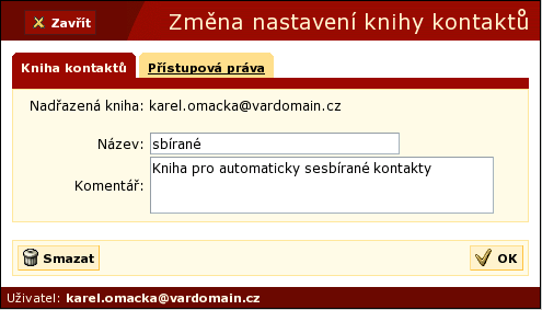 Kapitola 5. Kontakty Obrázek 5-3. Přidat knihu kontaktů Po vyplnění všech informací, klikněte na tlačítko OK. Nově vytvořená kniha kontaktů se přidá do stromové struktury a lze s ní dále pracovat. 5.2.