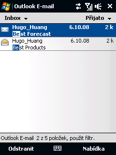 118 Zasílání zpráv Pokud například klepnete na písmeno B a potom na písmeno E, budou v seznamu uvedeny jen e-maily obsahující jména odesílatelů a předměty, které začínají na BE.