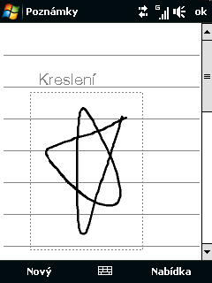 230 Programy 3. Klepněte na položku OK a uložte. Poznámka Chcete-li kresbu vybrat (například ke zkopírování nebo odstranění), klepněte na ni a krátce ji přidržte. Po zdvižení pera bude kresba vybrána.