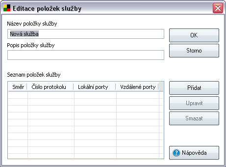 V dialogu lze zadat Název položky služby a uvést stručný Popis popis služby.