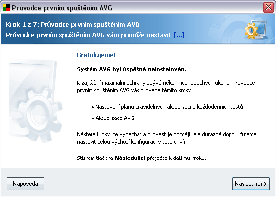 5. Průvodce základním nastavením AVG Po dokončení instalace AVG se automaticky spustí Průvodce základním nastavením AVG a provede vás procesem konfigurace AVG 8.0 Internet Security.