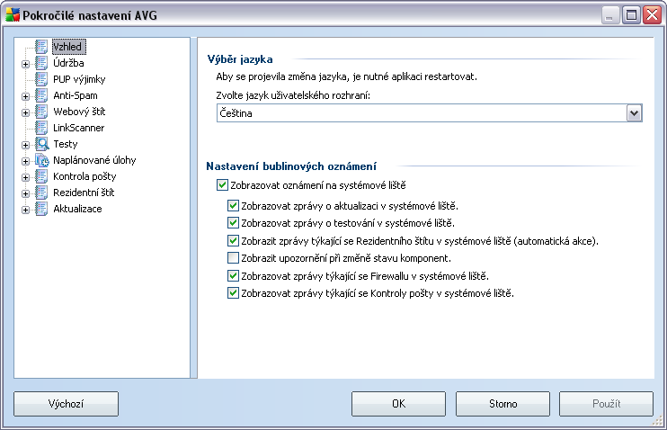 9. Pokročilé nastavení AVG Dialog pro pokročilou editaci nastaveni programu AVG 8.0 Internet Security se otevírá v novém okně Pokročilé nastavení AVG.