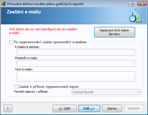 Pokud si budete přát odeslat report nebo notifikaci o vytvoření e-mailem, zaškrtněte políčko Po vygenerování zaslat upozornění e-mailem.