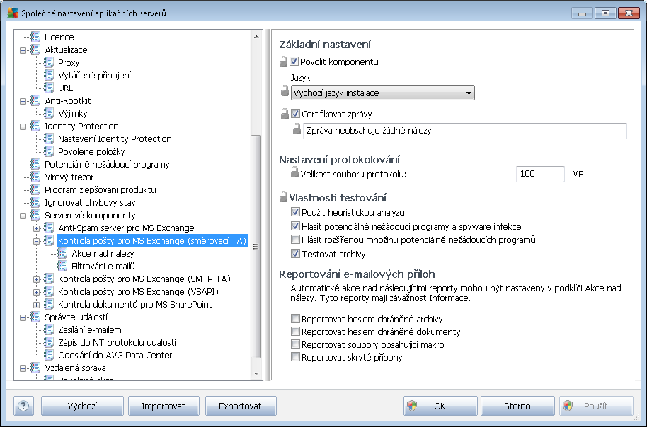 10.3.3. Kontrola pošty pro MS Exchange (směrovací TA) Tato položka obsahuje možnosti nastavení Kontroly pošty pro MS Exchange (směrovací transportní agent).