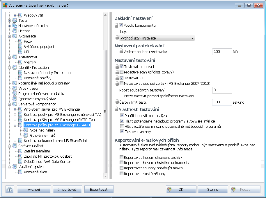 10.3.5. Kontrola pošty pro MS Exchange (VSAPI) Tato položka obsahuje možnosti nastavení Kontroly pošty pro MS Exchange (VSAPI).