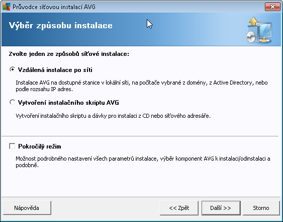 4.3. Výběr způsobu instalace Pro pokračování v Základním režimu ponechte volbu Pokročilý režim nezaškrtnutou. V opačném případě pokračujte kapitolou Pokročilý režim v této příručce.