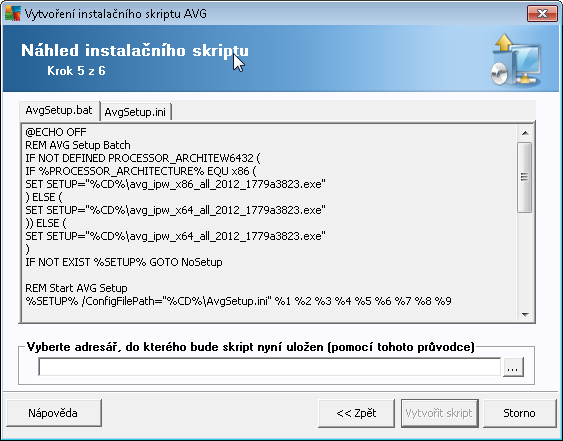 myšleno povolení cesty, která je relativní ke zdrojové složce (například pokud váš zdrojový disk a cesta je c:\avginstallation a odškrtnete tuto volbu, výstupní skript by se po spuštění pokoušel