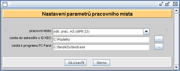 42 Pomocí tlačítka Přidat se přidá uživatel. Z nabídky se vybere pracovní pozice uživatele, zadá se cesta do adresáře IS KEO a cesta k síťové verzi PC Fandu. 3.