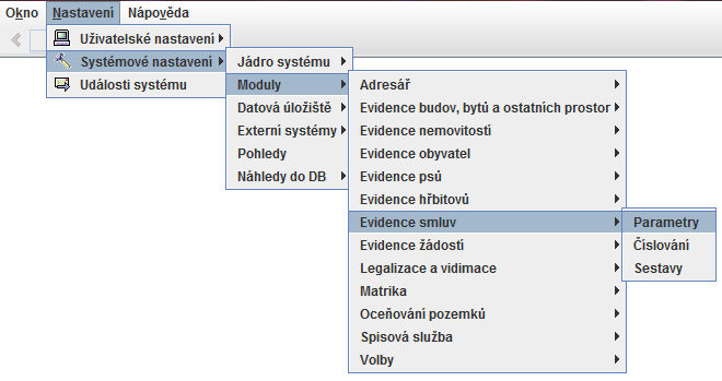 6 4 Parametry pro Evidenci smluv Nastavení parametrů může provést pouze uživatel s administrátorským přístupem.