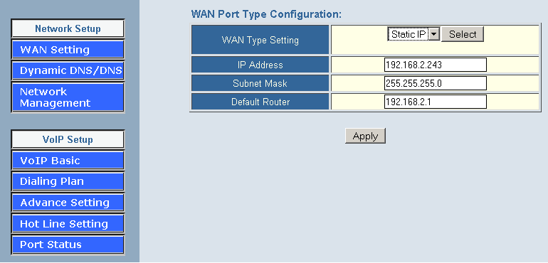 Ve WAN settings a DynamicDNS/DNS se upravují parametry síťového nastavení dle konfigurace Vaší sítě.