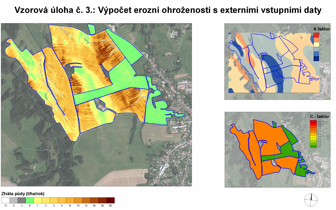 Barevná vizualizace obou faktorů je zvolena automaticky, dle přednastavených hypsometrií. Modely je takto možno ihned použít ke tvorbě mapových výstupů z výpočtu.