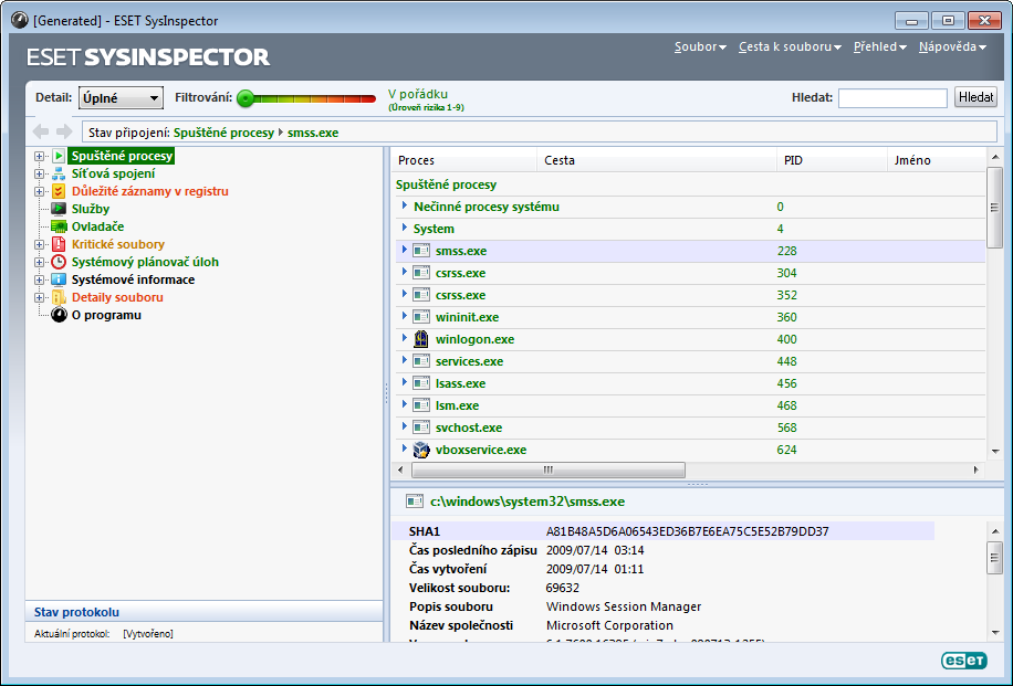 5.6 ESET SysInspector 5.6.1 Úvod do programu ESET SysInspector ESET SysInspector je aplikace, která důkladně prohlédne váš počítač a zobrazí data v souhrnném náhledu.