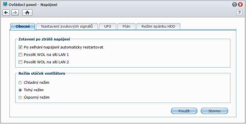 Uživatelská příručka Synology DiskStation Použití funkcí šetřících energii Pokud chcete v systému DSM spravovat funkce šetřící energii, přejděte do části Hlavní nabídka > Ovládací panel > Napájení.