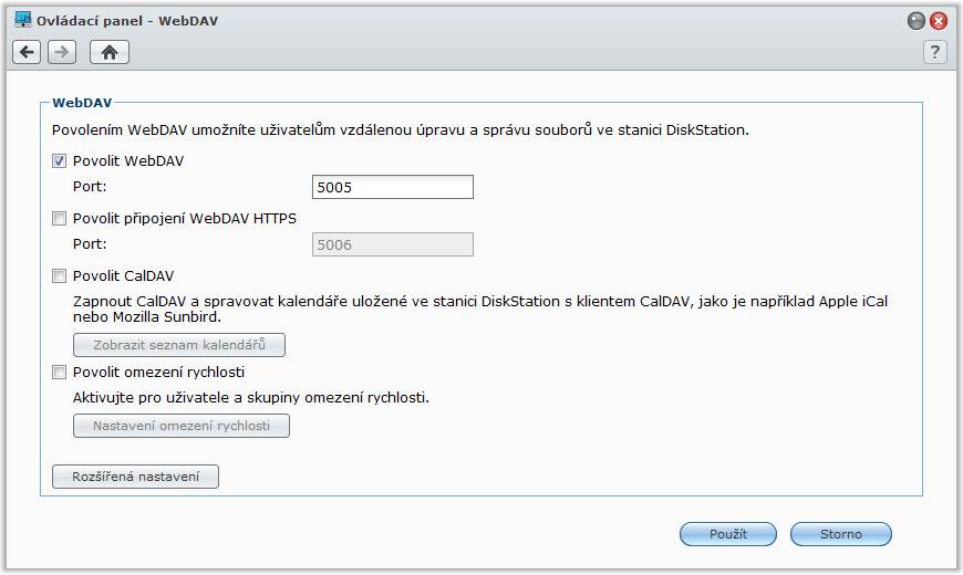 Uživatelská příručka Synology DiskStation Přístup k souborům přes WebDAV Povolením služeb WebDAV nebo CalDAV (v části Hlavní nabídka > Ovládací panel > WebDAV) můžete provádět vzdálenou správu a