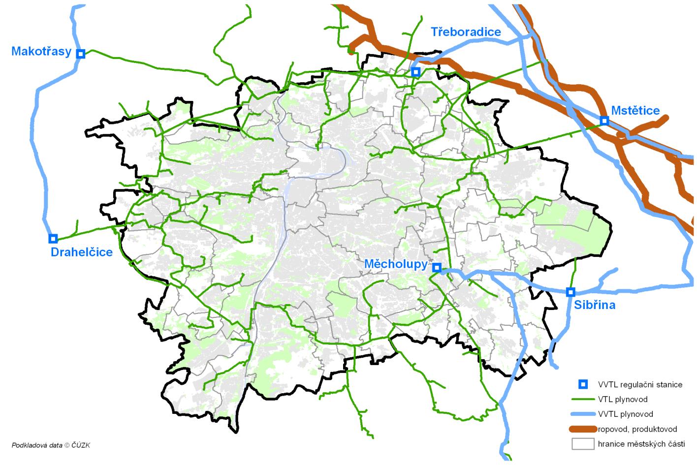 Graf Prodej zemního plynu v Praze včetně přilehlých obcí Obr. Situační schéma nadřazených plynovodních sítí Zdroj: Výroční zpráva za rok 2008, Pražská plynárenská, a.s. Tab.