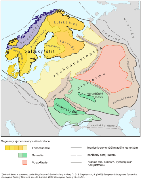 Evropa v proterozoiku Prekambrické bloky dnes vystupují k povrchu kontinentů v oblastech tzv.